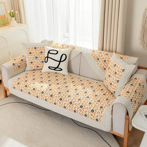 Vista 4 de vctops Funda de sofá de algodón suave con diseño de retazos, estilo granja, antideslizante, acolchada, para sala de estar, lavable, protector