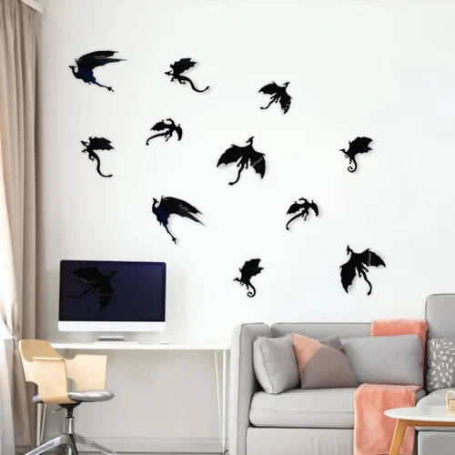 Vista 5 de 14 calcomanías de pared de dragón 3D, calcomanías creativas de PVC de dragón, autoadhesivas, decoración de pared de dragón para habitación de niños