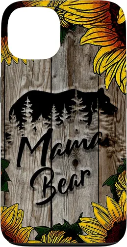 Vista 7 de Funda de regalo para el día de la madre con diseño de girasol de madera rústica para iPhone 16 Mama Bear