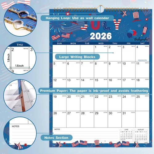 Vista 3 de Calendario 2026-2027 – Calendario de pared 2026-2027, julio 2026 – diciembre 2027, calendario de pared de 18 meses, 11.4 x 14.6 pulgadas, lazo