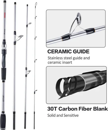 Vista 13 de Goture Cañas de Pescar de Viaje, Caña de Pescar de 4 Piezas con Estuche/Bolsa, Caña de Casting/Spinning, Caña Baitcasting Ultraligera de 7 Pies