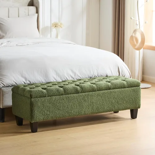 Vista 19 de Christopher Knight Home Ottilie Boucle Fabric Storage Ottoman Bench, Wooden Rectangular Ottoman with Storage, Bedroom End of Bed Foot Stool Beige