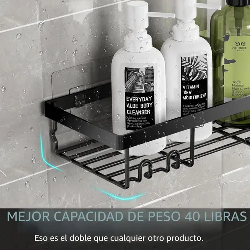 Vista 5 de Moforoco Estante organizador de estante para ducha, cesta autoadhesiva negra para estantes de baño, decoración interior de pared de casa de campo