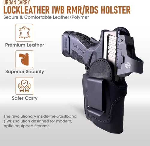 Vista 9 de Urban Carry LockLeather IWB RMR/RDS Holster - Right Handed Secure & Comfortable Leather/Polymer Hybrid Design for Optimal Comfort Compatible with