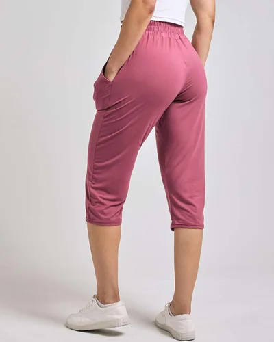 Vista 4 de Real Essentials 3-Pack Women's Capri Open Bottom Soft Sweatpants with Drawstring (Available in Plus Size)