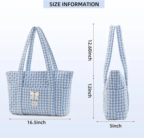 Vista 6 de Two Sets of Quilted Gingham Tote BagsBlack&Blue