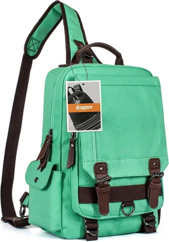 Vista 8 de Leaper - Maleta bandolera de lona, diseño retro, L