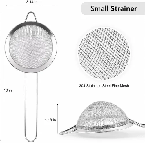 Vista 2 de D Colador de malla fina, tamiz de acero inoxidable con asa, colador de metal pequeño para té suelto, jugo, bebida, hierbas, mini tamiz para harina