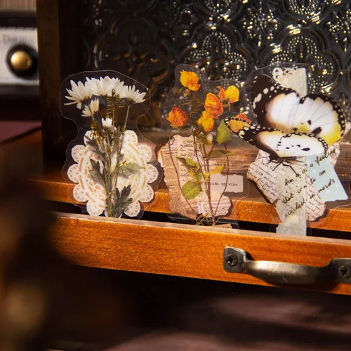 Vista 6 de Yoksas Juego de 180 calcomanías de flores de mariposa, calcomanías estéticas transparentes para álbumes de recortes, planificador, portátiles