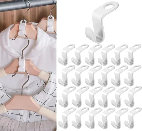 Vista 13 de 100 conectores para colgar ropa, extensores de plástico resistentes, ganchos de conexión de terciopelo, ganchos de suspensión en cascada para 100