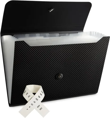 Vista 22 de Carpeta de archivos expandible con 13 bolsillos, carpeta de archivo de acordeón para documentos, organizador estético de papel negro