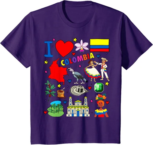 Vista 23 de Camiseta con diseño de bandera y mapa de I Love Colombia dibujada a mano
