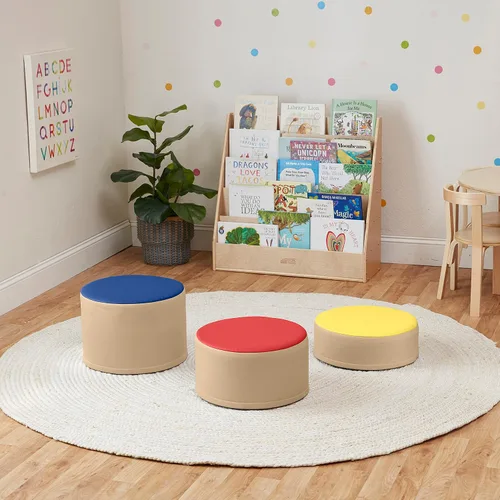 Vista 8 de ECR4Kids SoftZone - Juego de asientos otomanos redondos coloridos, muebles de aula, surtido, 3 piezas