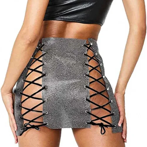 Vista 3 de Jemiwa Falda de cadera con diamantes de imitación brillantes para mujer