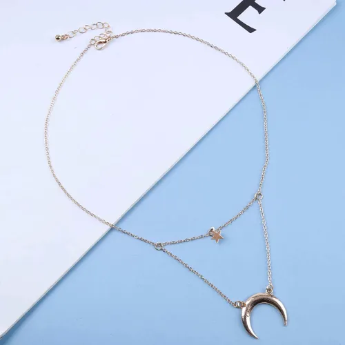 Vista 3 de YienDoo Gargantilla bohemia con diseño de estrella y luna creciente, octagrama, collar con colgante de estrella de diamantes de imitación