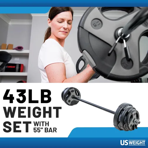Vista 2 de US Weight Juego de pesas de 43 libras para gimnasio en casa con barra acolchada de 55 pulgadas, pesas ajustables para ejercicio, levantamiento