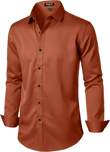 Vista 3 de JEMITOP Mens Stretch Wrinkle Free Dress Shirts Naranja quemado