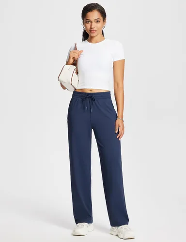 Vista 7 de BALEAF Pantalones deportivos de pierna recta para mujer, pantalones deportivos de pierna ancha, bolsillos elásticos y suaves para entrenamiento