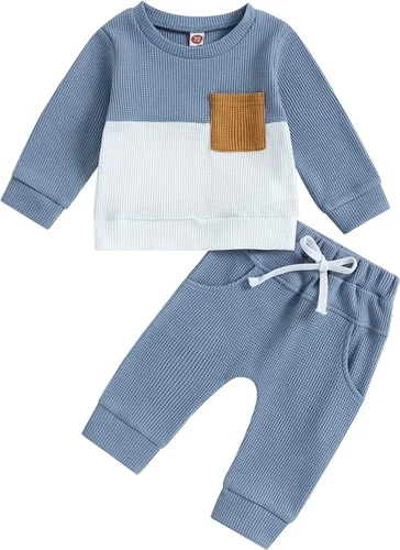 Vista 59 de Conjunto de 2 piezas de ropa para bebé y niño, sudadera con cuello redondo con letras y pantalones casuales de otoño e invierno B Negro-marrón