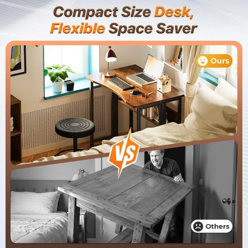 Vista 3 de Huuger Escritorio Plegable con Estante de Almacenamiento, Mesa de Computadora Plegable de 31.5 Pulgadas para Espacios Pequeños, Mesa de Sofá que