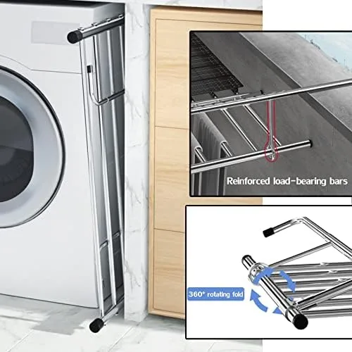 Vista 2 de Stainless Steel Portable Clothes Drying Rack, Retractable Laundry Rack for Balcony & Windowsill, Folding Towel Rack, Indoor/Outdoor Use