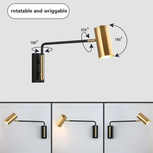 Vista 3 de Lámpara de pared con brazo oscilante ajustable, lámpara de pared LED postmoderna retro industrial para decoración interior para dormitorio, pasillo