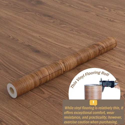 Vista 6 de Oxdigi Rollo de piso de vinilo para despegar y pegar 24"x 118"/ 19 pies cuadrados, baldosas de piso adhesivas de madera de vinilo, adhesivos