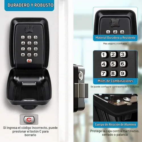 Vista 2 de BKNOOU - Caja de bloqueo de llave para montaje en pared con código, caja de seguridad extra grande para exteriores 12-Digit Resettable