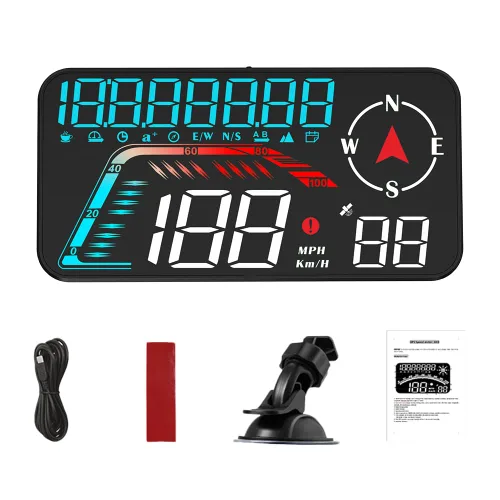 Vista 10 de Riloer Pantalla frontal para automóvil con chip GPS, brújula y sensor de luz, HUD con pantalla LED HD de 5.5 pulgadas (12.18 * 6.85cm), pantalla