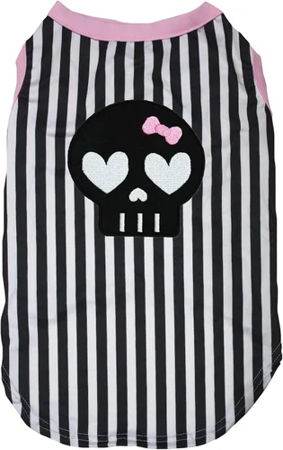 Vista 9 de Petitebella Camisa negra para perro con cara de calavera (huesos, XS)