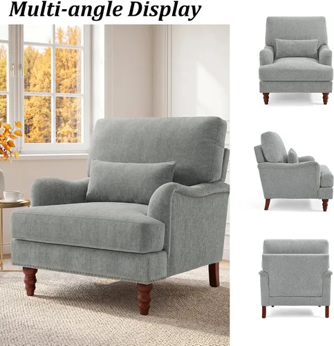 Vista 5 de Mid-Century - Silla decorativa moderna con almohada lumbar, color gris Chenille Gris Claro