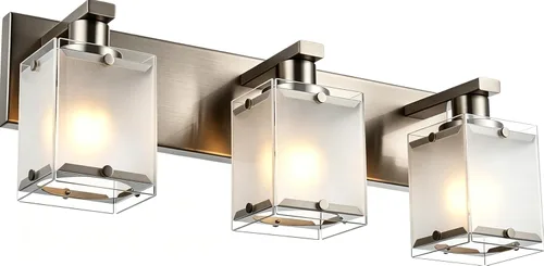 Vista 12 de Iluminación de aplique de pared de 2 luces con base de bombilla E26, lámpara de tocador de baño moderna de níquel cepillado para sobre espejo
