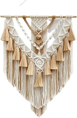Vista 8 de BMIDRUT Tapiz colgante de macramé tejido bohemio, arte de pared hecho a mano, tapiz de macramé para decoración de pared del hogar, frontón de pared