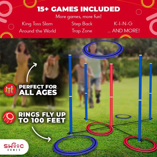 Vista 5 de Swooc Juegos - King Toss™ Juego gigante de lanzamiento de anillos para niños y adultos (4 pies x 4 pies) Juegos gigantes al aire libre