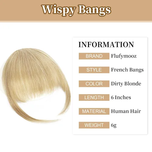 Vista 2 de Flufymooz Flequillo con clip, 100% cabello humano, extensiones de clip de cabello, flequillo con clip, flequillo francés, flequillo francés