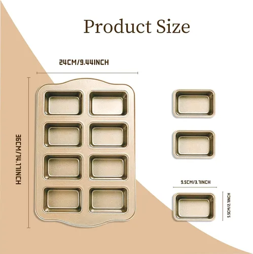 Vista 7 de Mini molde para pan, sartén antiadherente de acero al carbono, molde para pan de 8 cavidades para hornear al horno, dorado
