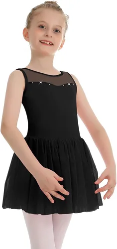 Vista 4 de Phineein Leotardos de ballet de manga corta para niñas, leotardos de baile con espalda hueca con falda