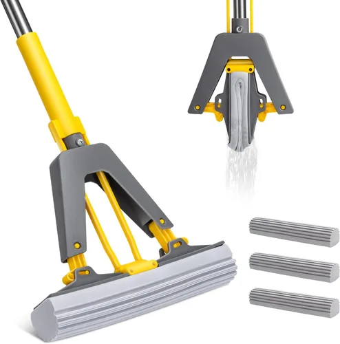 Vista 10 de Trapeador de Esponja, Trapeador de Compresión PVA Masthome con 3 Repuestos de Trapeador Absorbente, Trapeadores de Esponja para Limpieza de Pisos