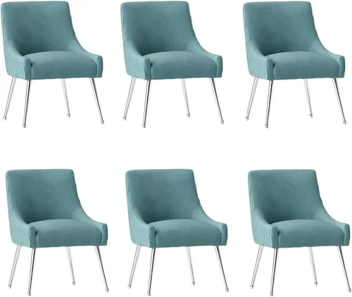 Vista 12 de Sillas de comedor de estilo moderno de terciopelo tapizado, silla de acento de tocador con barra vertical, silla capitonada con patas plateadas
