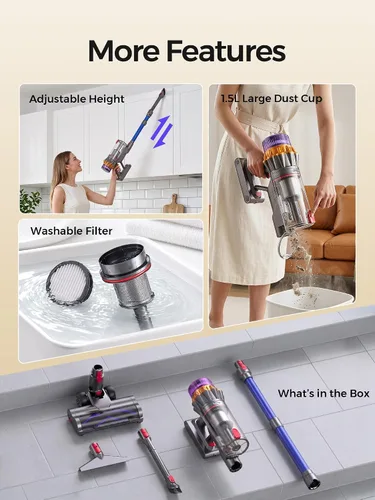 Vista 8 de Cordless Stick Vacuum Cleaner, 600W 55Kpa 70Mins for Home, Pet Hair, Carpet Blue