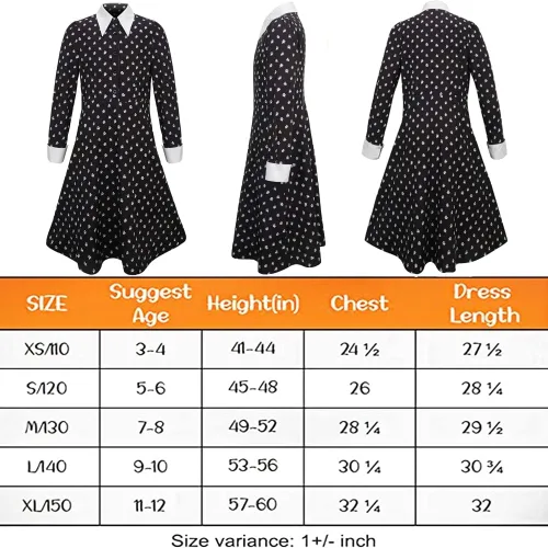 Vista 2 de TODFIY Disfraz de Wednesday Addams para niños, niñas, familia, Halloween, miércoles, fiesta de cosplay, 6-12 años