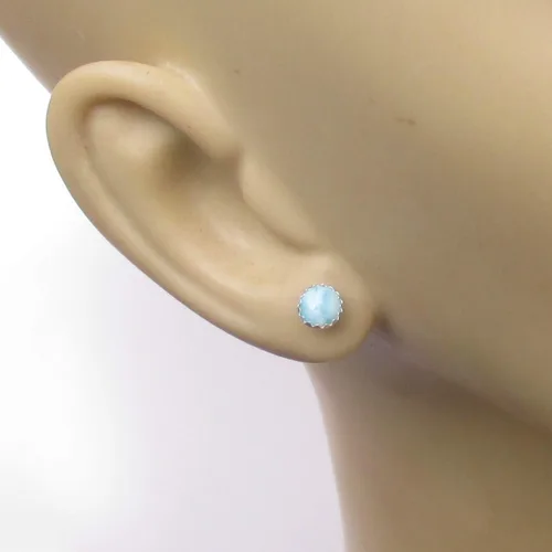 Vista 3 de Larimar Earrings Sky Blue Stud Gemstone 5mm Post Earrings
