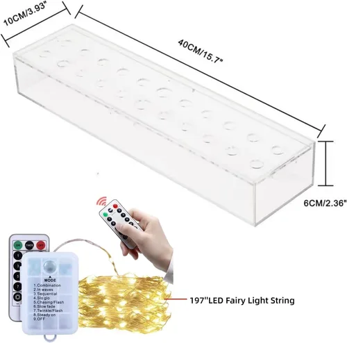 Vista 4 de Florero de acrílico rectangular y función de temporizador, luces LED, centro de mesa floral de 15.7 pulgadas para mesa de comedor, jarrón decorativo
