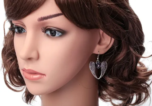 Vista 2 de Pendientes colgantes para mujer diseño de alas de ángel de la guarda
