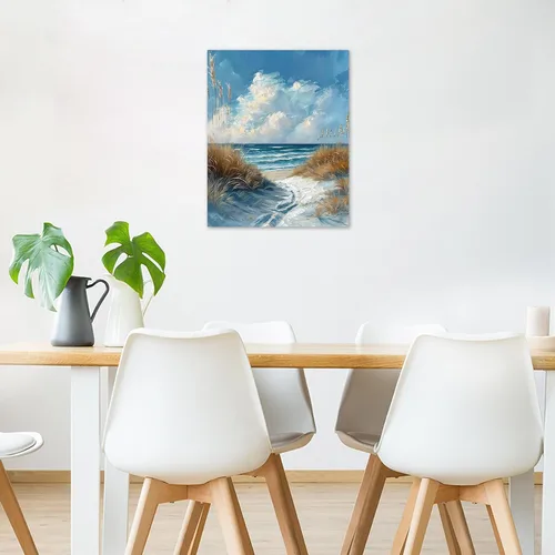 Vista 4 de LB Arte de pared de escena de playa para baño, paisaje de naturaleza costera, lienzo, pinturas de pared, decoración del hogar, océano azul, cuadros