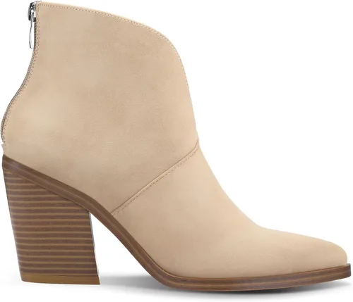 Vista 5 de mysoft Women's V Cut Out Ankle Boots Slip On Pointed Toe Chunky Stacked Heel Booties