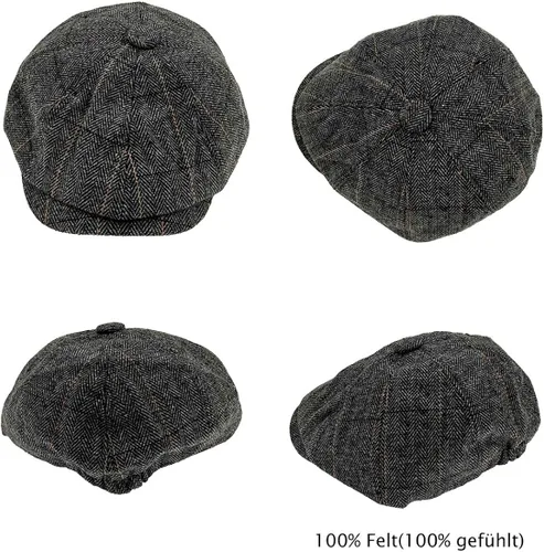 Vista 2 de Charmylo Newsboy Gorra Gatsby Baker Boy Gorra plana Tweed ajustable Peaky Herringbone tela Cap Hat, negro (A - Black)