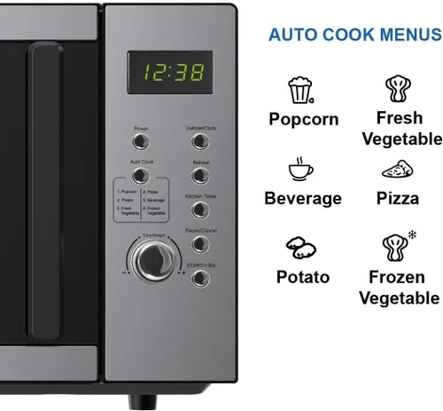 Vista 6 de Emerson MW9005SS Horno microondas compacto de encimera con control de botón, pantalla LED, 900W, 5 niveles de potencia, 6 menús automáticos, plato