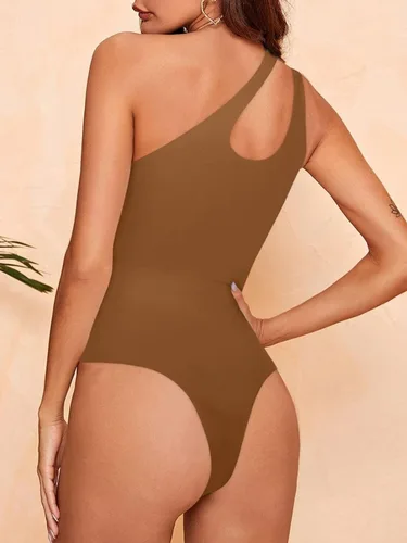 Vista 3 de REORIA - Body sexy para mujer, sin mangas, con corte frontal de un hombro y espalda descubierta