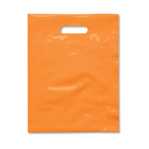 Vista 3 de Bolsa de plástico para mercancía con mango troquelado, tamaño de 9 x 12 pulgadas, bolsa de 2 mil, paquete de 100, colores surtidos Variado